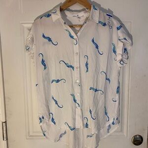 Jane and Delancey White and Blue Button Down Shirt